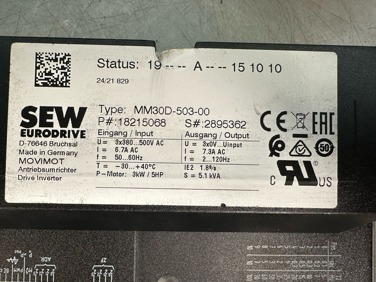Sew-Eurodrive MM30D-503-00 3KW / 5HP 18215068                      (7.2.1)