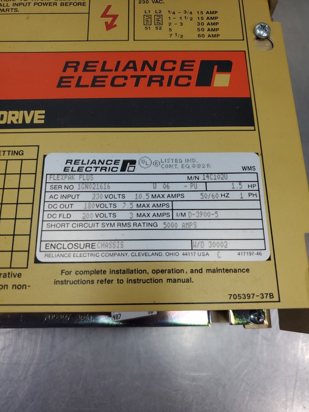 Reliance Plus RELIANCE ELECTRIC 14C102U FLEXPAK Plus 1.5HP DRIVE 1F – Palmetto ...