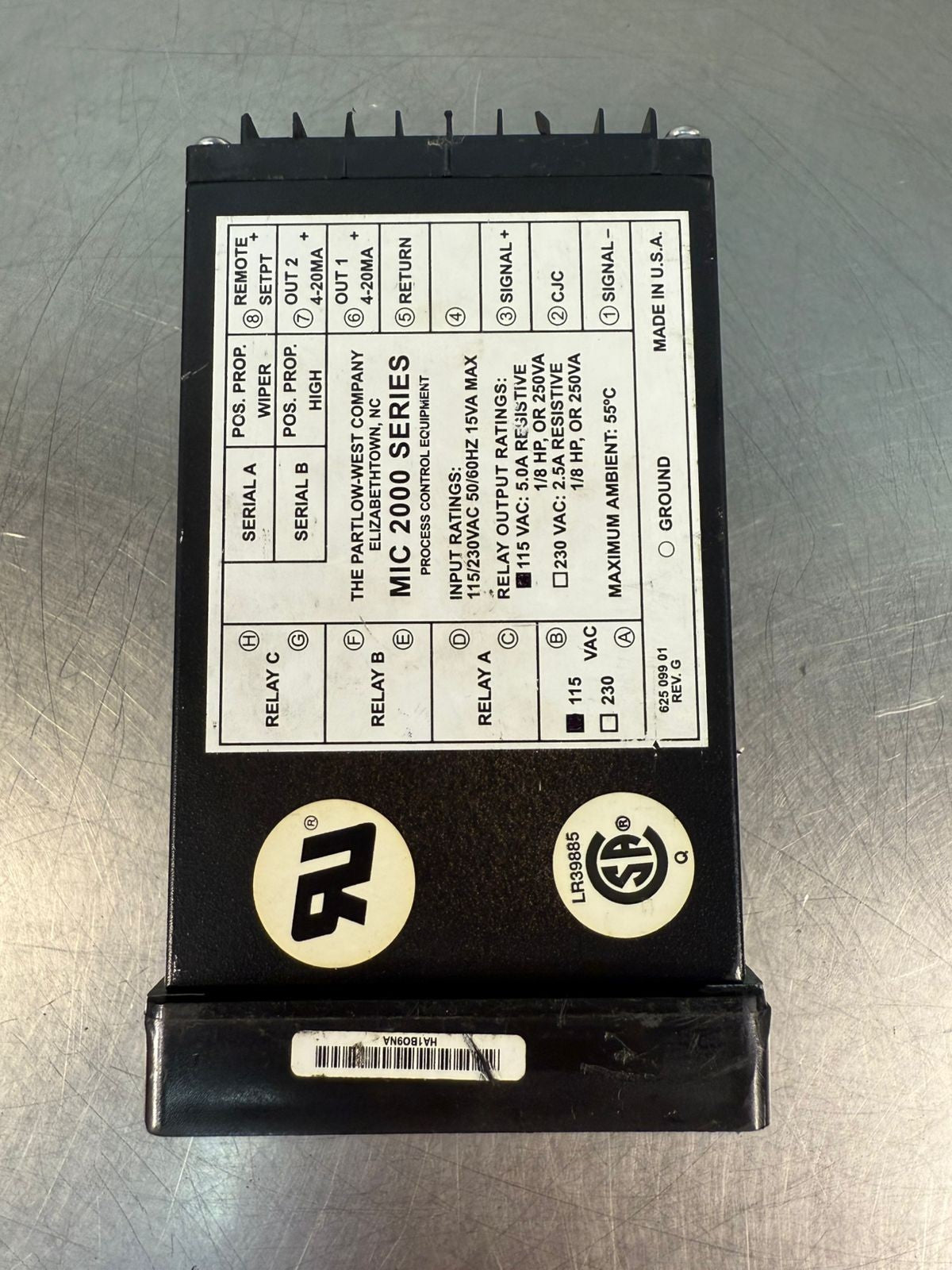 Partlow MIC 2000 Digital Process Controller 115Vac 5.0A            (2.4.3)