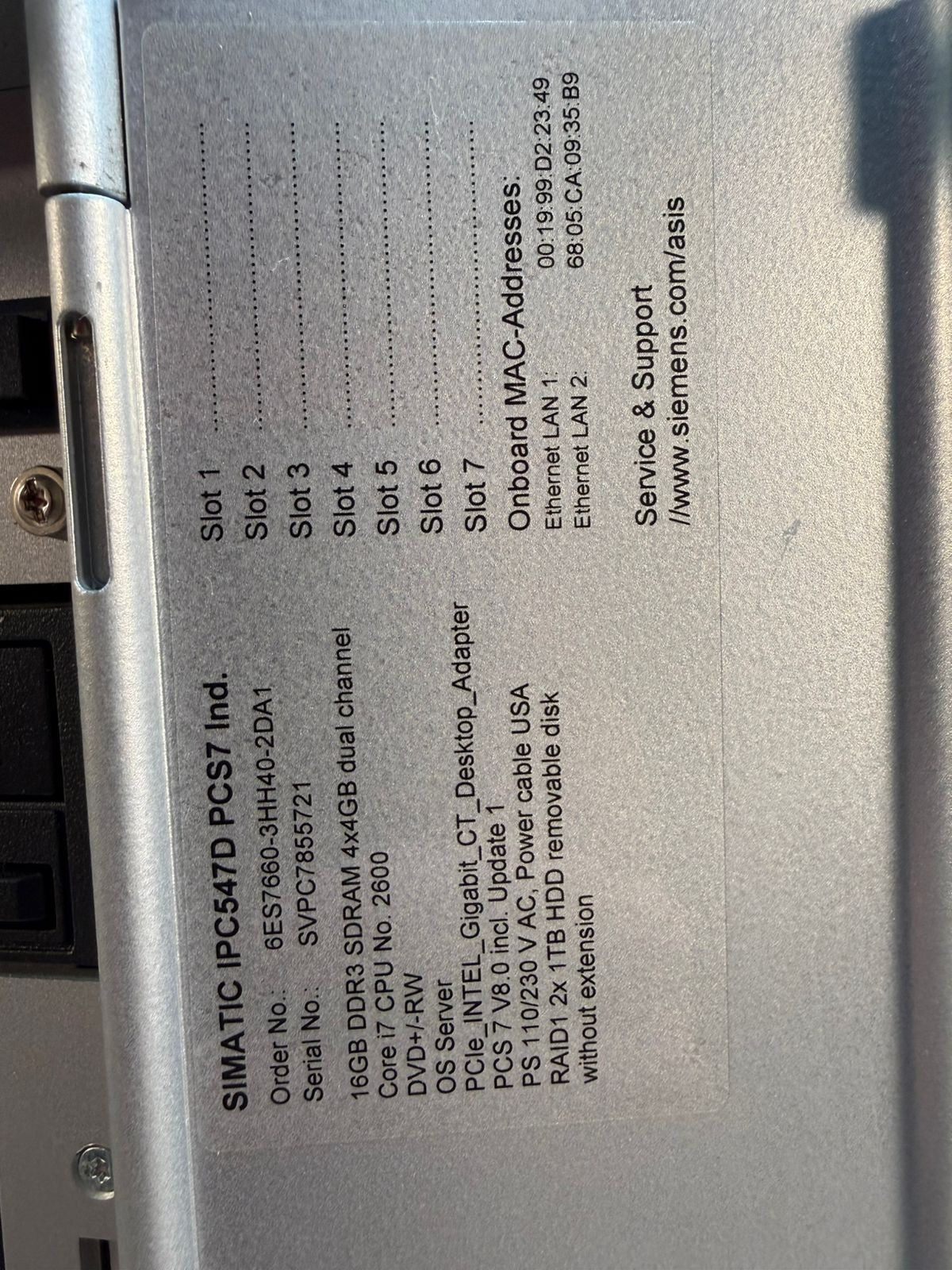 Siemens Simatic IPC547D PCS7 6ES7660-3HH40-2DA1                  (10.3.1)