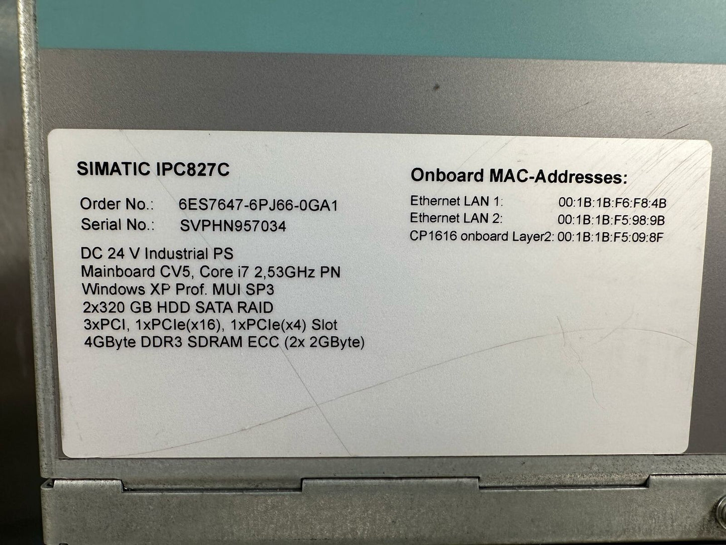 Siemens BOX PC Simatic IPC827C 6ES7647-6PJ66-0GA1  / 6ES7647-6P          (2.4.3)