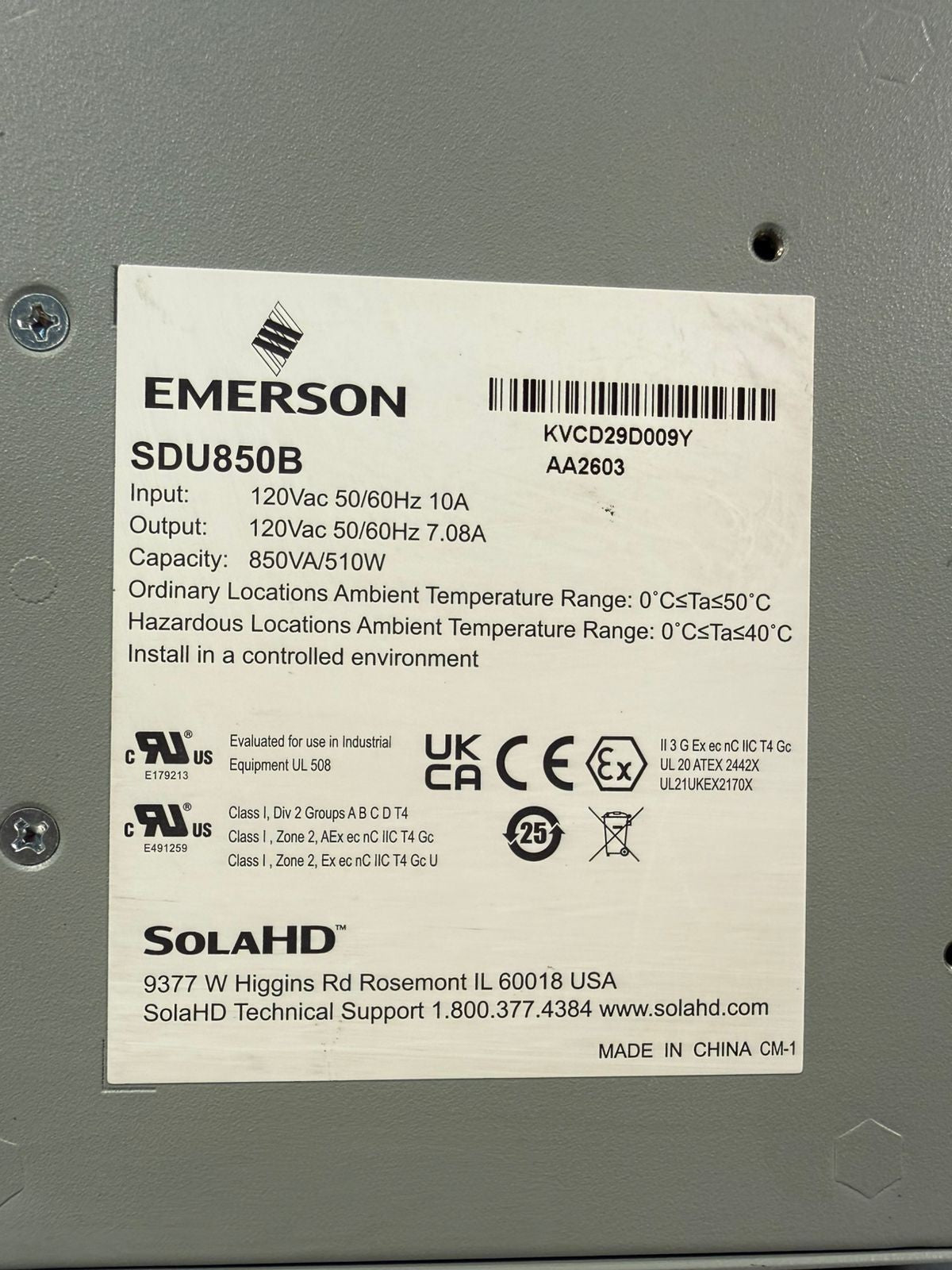 Emerson SolaHD SDU850B Power Supply 850VA / 510W                   (6.2.1)