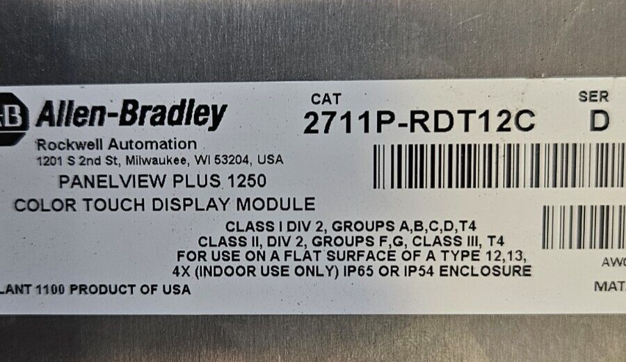 Allen Bradley PanelView Plus 2711P-RDT12C Ser D w/2711P-RP1 Ser G       (BIN123)