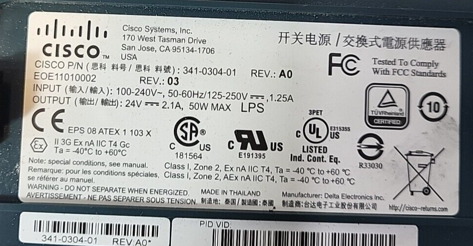 Cisco Systems 341-0304-01 Exp.ansion Power Mod.Rev. A0 / 00 EOE11010002(BIN334)