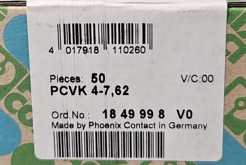 Phoenix Contact PCVK 4-7,62 Terminal Block (Box of 50)                   loc4A13