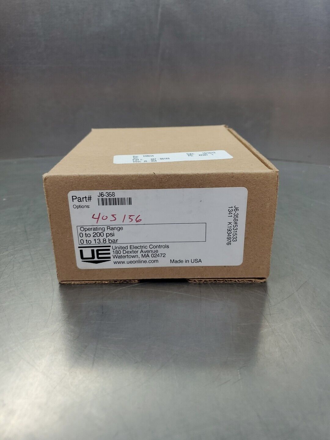 United Electric Controls J6-358 Pressure Switch, Option - 405156.          6E-19