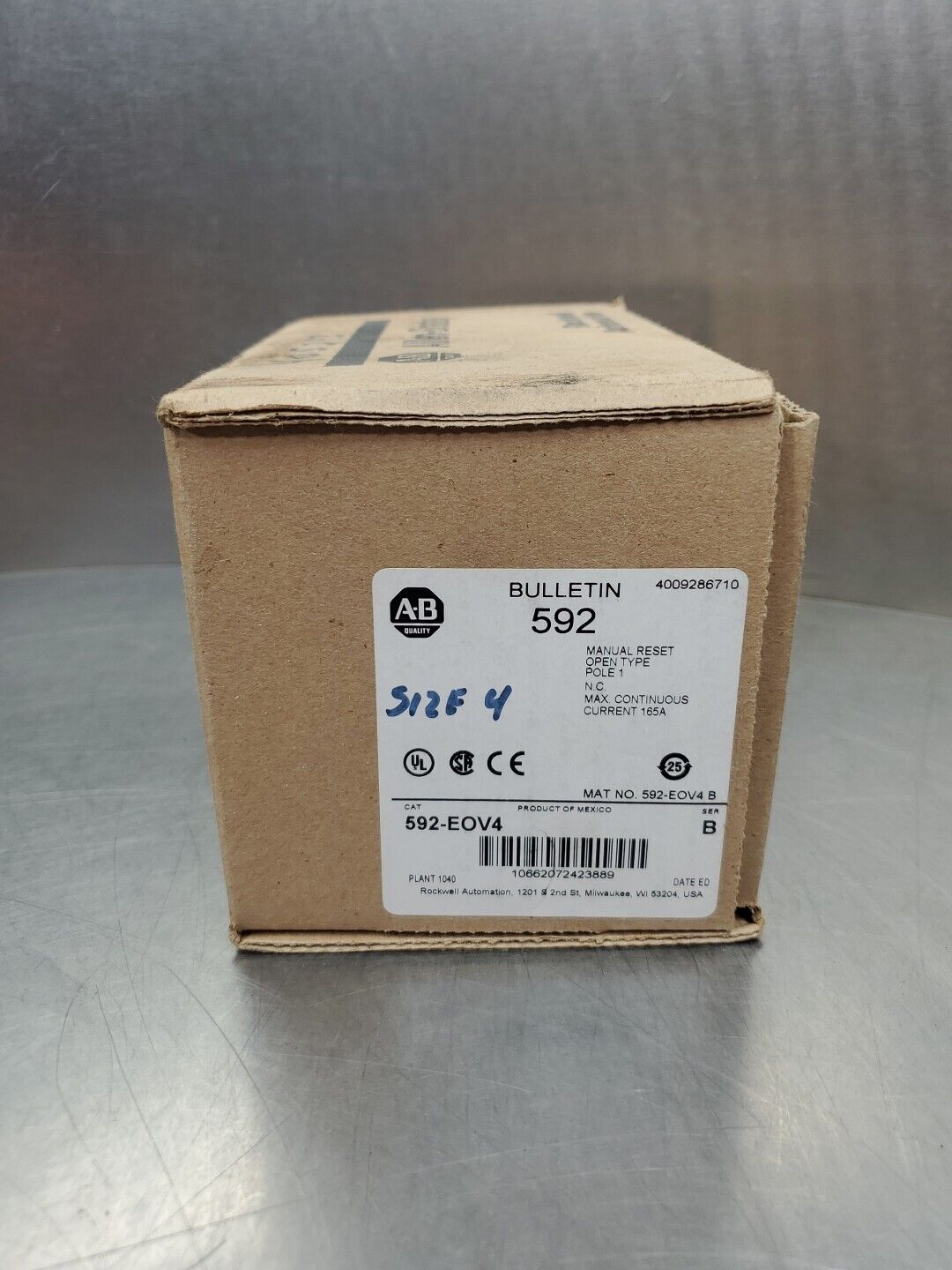 Allen Bradley 592-EOV4 Ser B BULLETIN 592 Manual Reset Relay.              4B-40