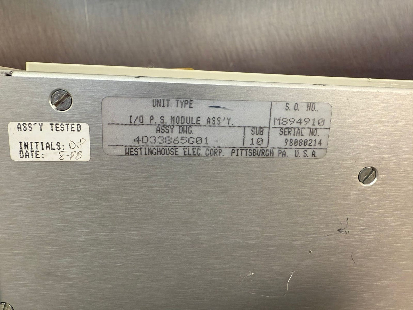 Westinghouse 4D33865G01 I/O P.S Module Assy                       (10.4.2)