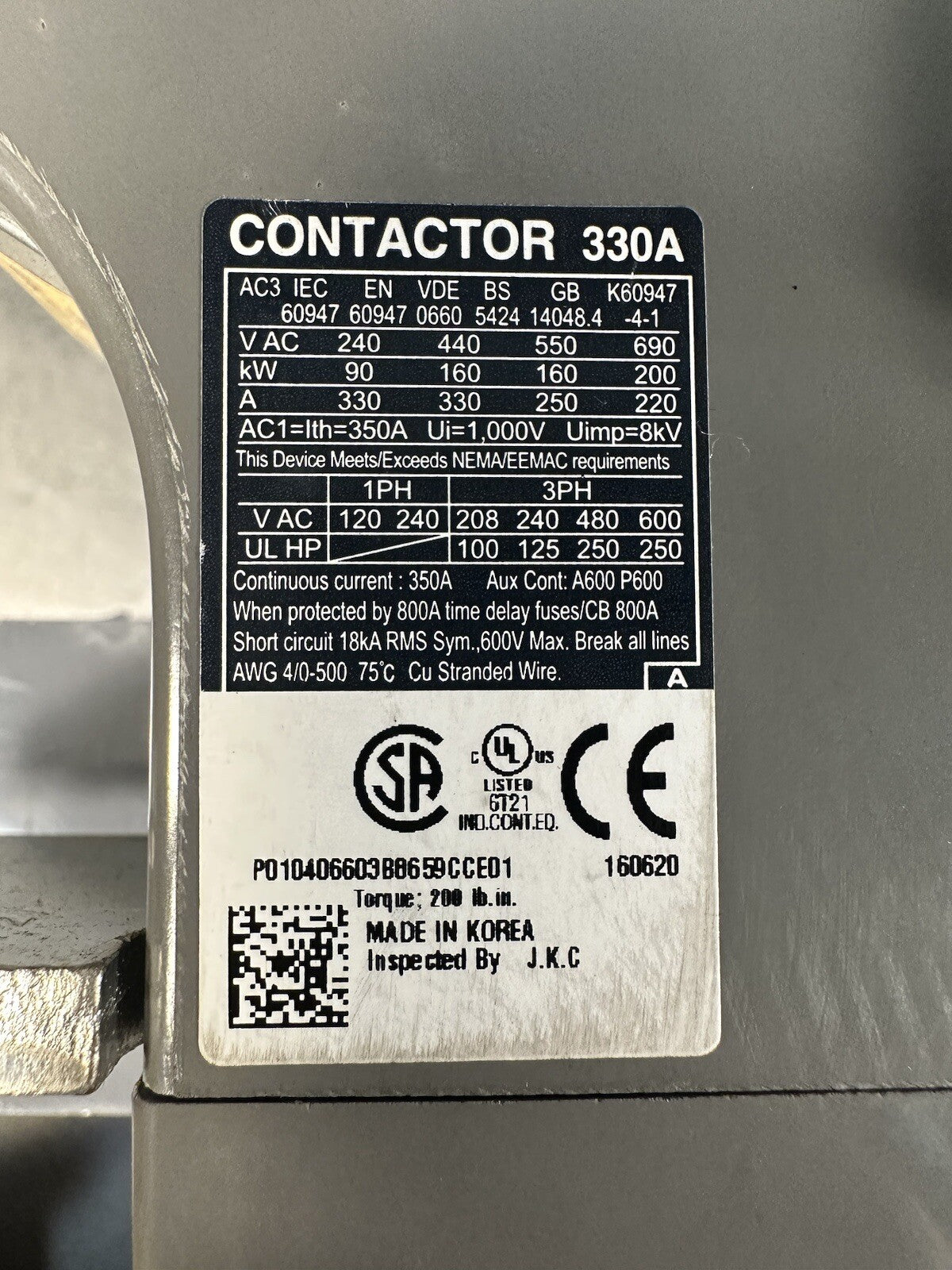CARLO GAVAZZI 330AMP CONTACTOR CC330S (BIN-1.2.4)