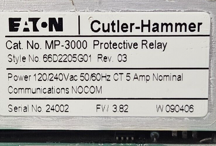 Eaton MP-3000  Protection Relay 66D2205G01 120/240 Vac                  (BIN435)