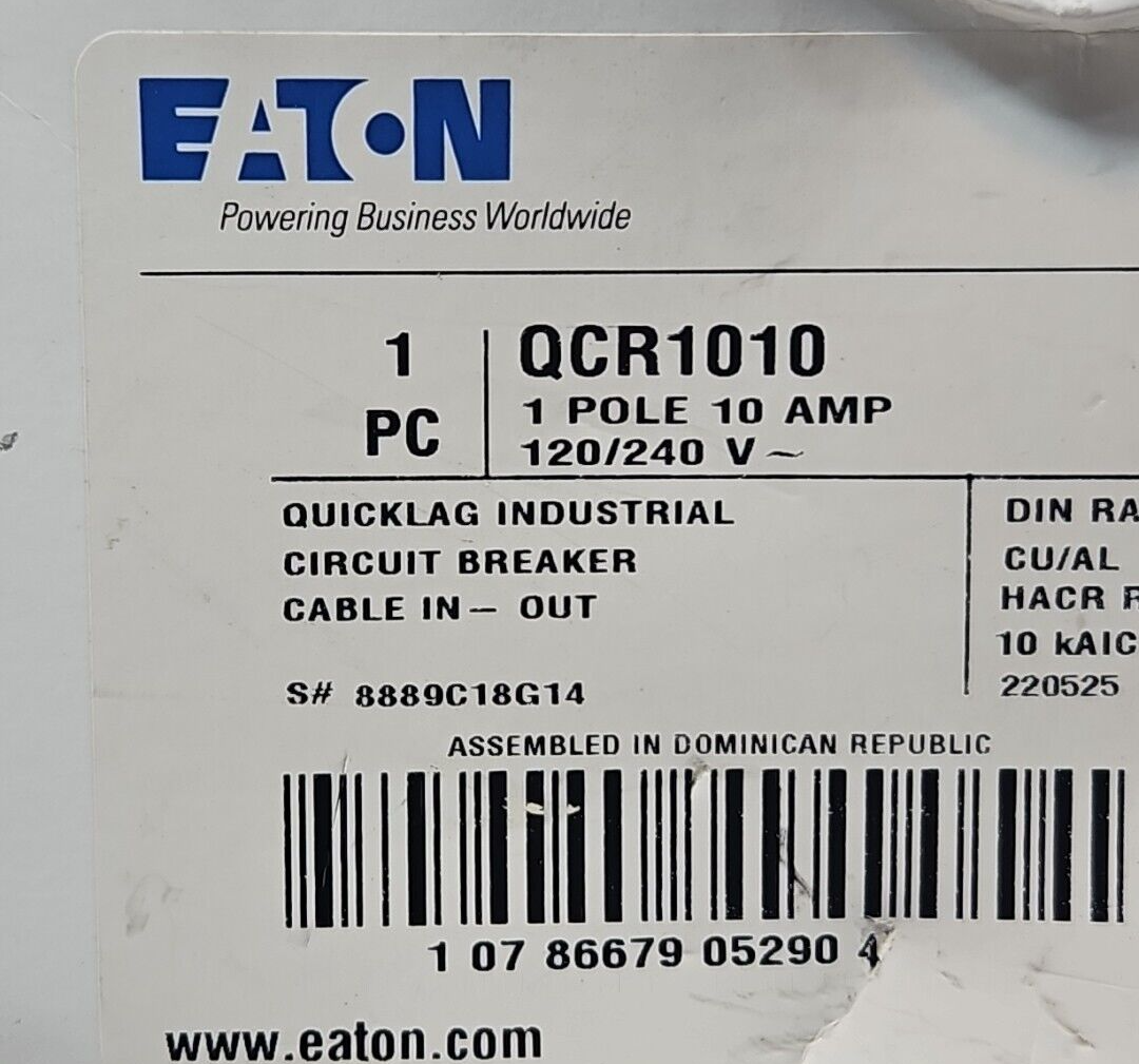 Eaton QCR1010 1 Pole 10 Amp 120/240 V Circuit Breaker     (BIN3.4.4)