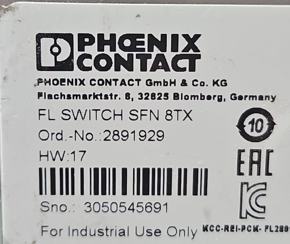 Phoenix Contact FL SWITCH SFN 8TX Ethernet Switch 8-Port 2891929 (BIN3.4.5)