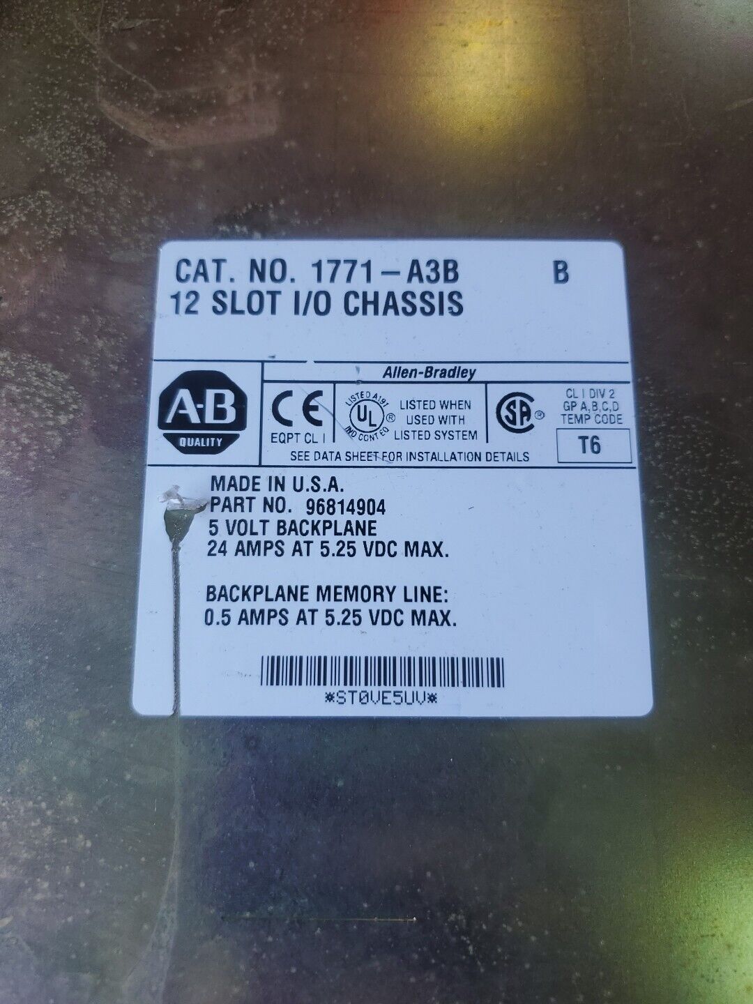 ALLEN-BRADLEY 1771-A3B Ser B 12-SLOT I/O CHASSIS.                          3A-36