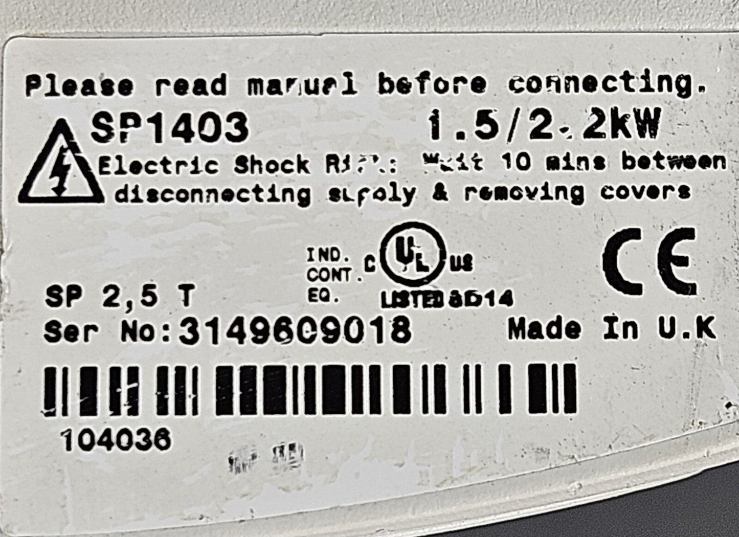 Emerson SP1403 Inverter 1.5/2.2 kw 380-480V  50-60Hz                    (BIN265)