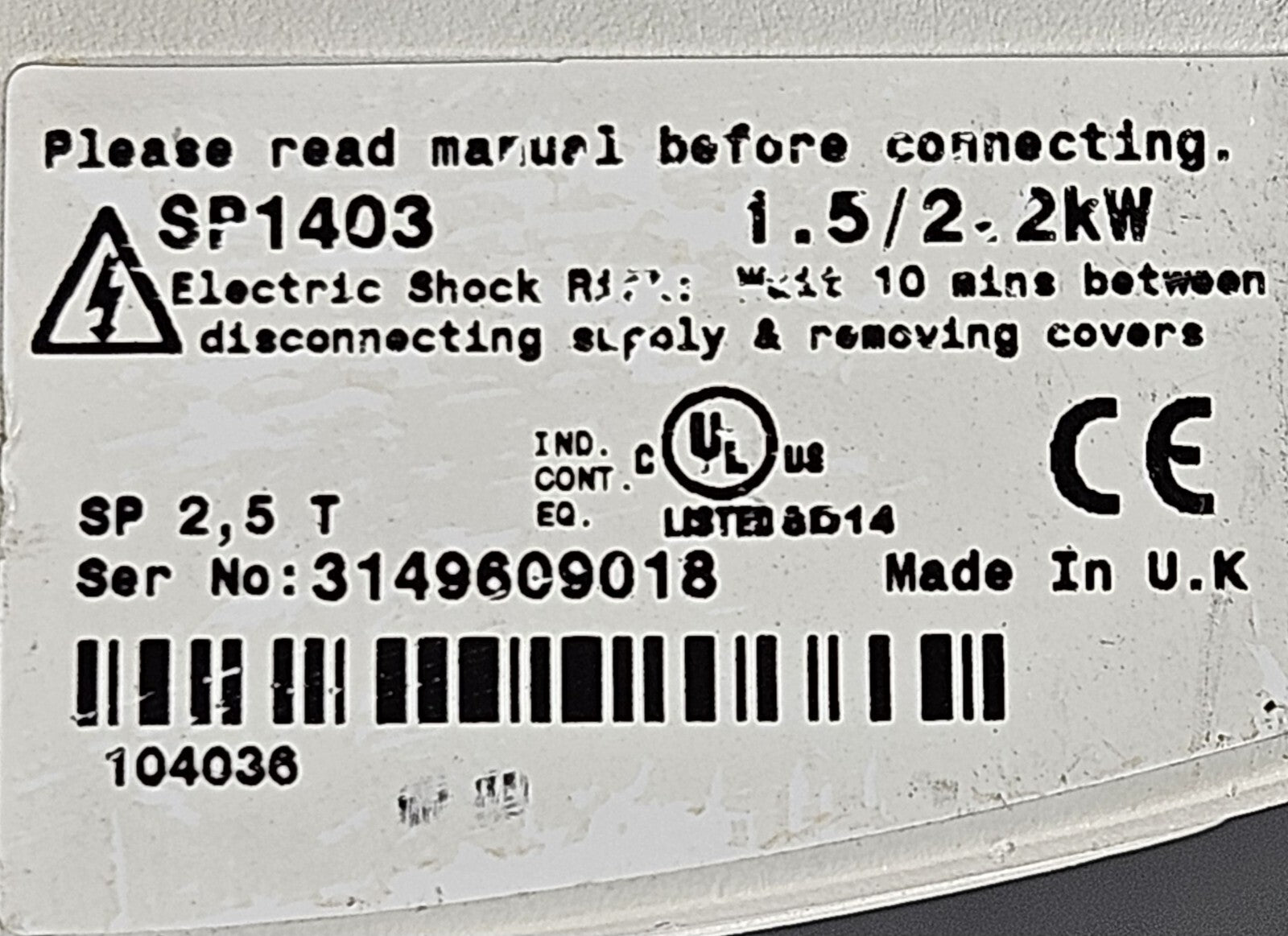 Emerson SP1403 Inverter 1.5/2.2 kw 380-480V  50-60Hz                    (BIN265)