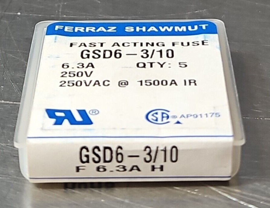 Ferraz Shawmut GSD6 Fast Acting Fuse 6.3A 250V   Pck w/3 boxes           loc4A28