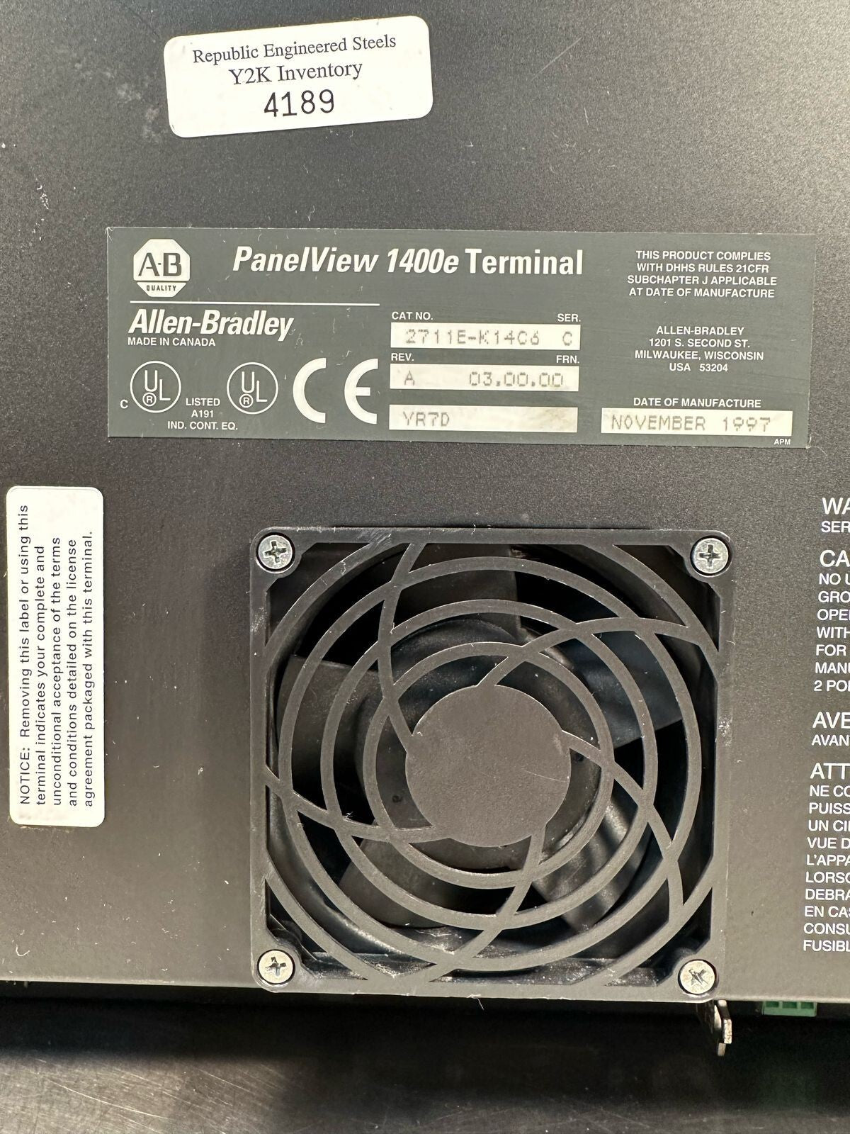  Allen Bradley Penel View 1400e Terminal 2711E-K14C6 Ser. C Rev. A  (8.5.5)