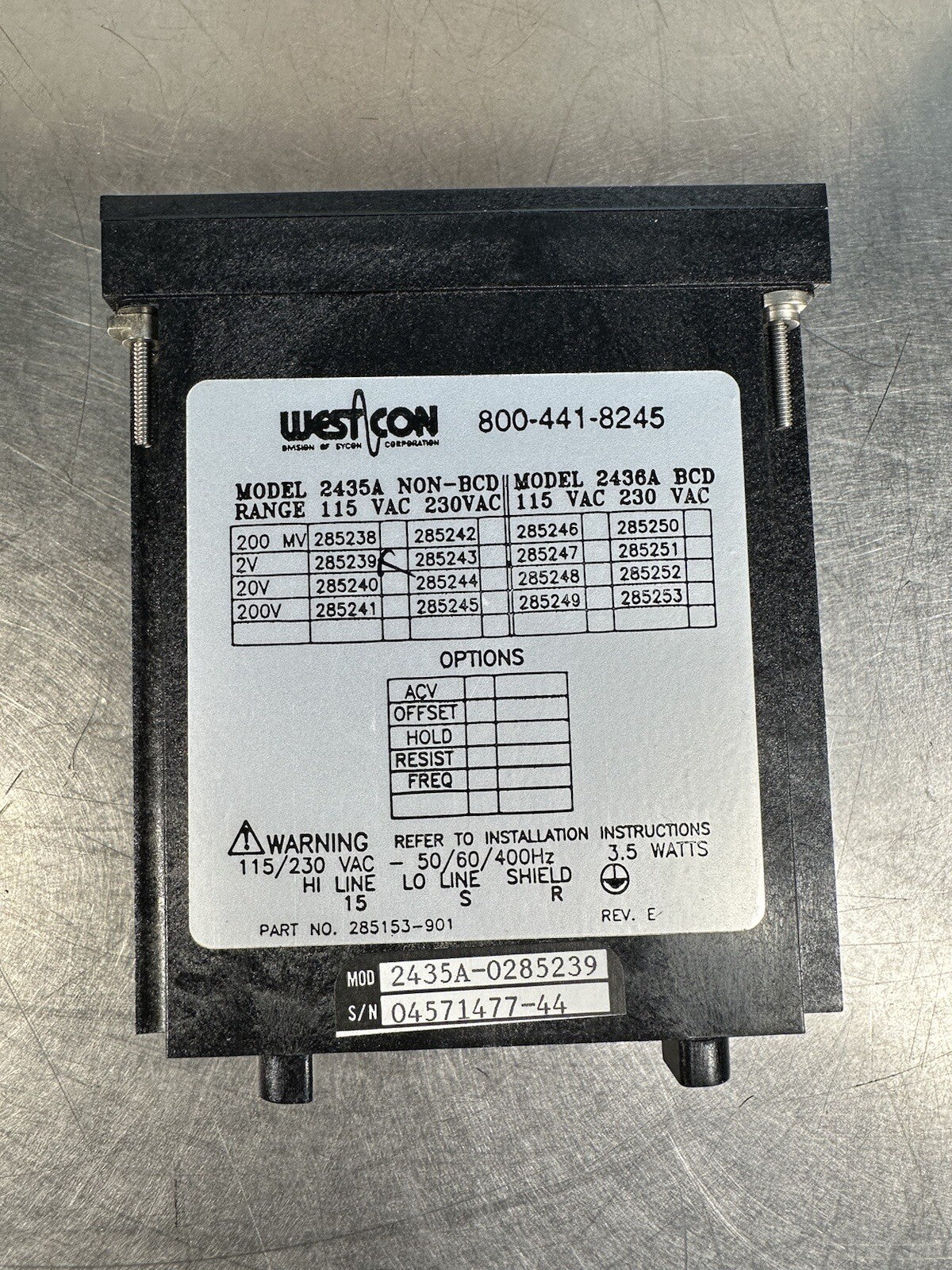 WESTCON - 2435A - PANEL METER - 285243 NEW OPEN BOX (BIN-1.5.4)