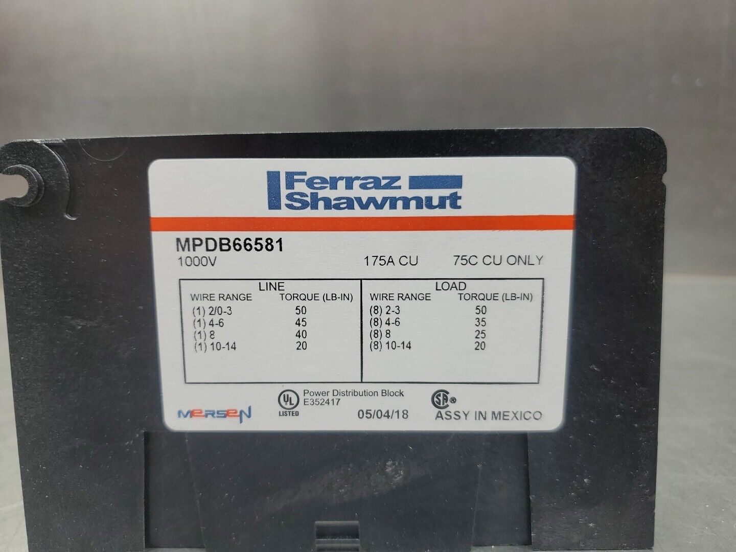 Ferraz Shawmut MPDB66581 Series Intermediate Power Connector Terminal.     4C-31