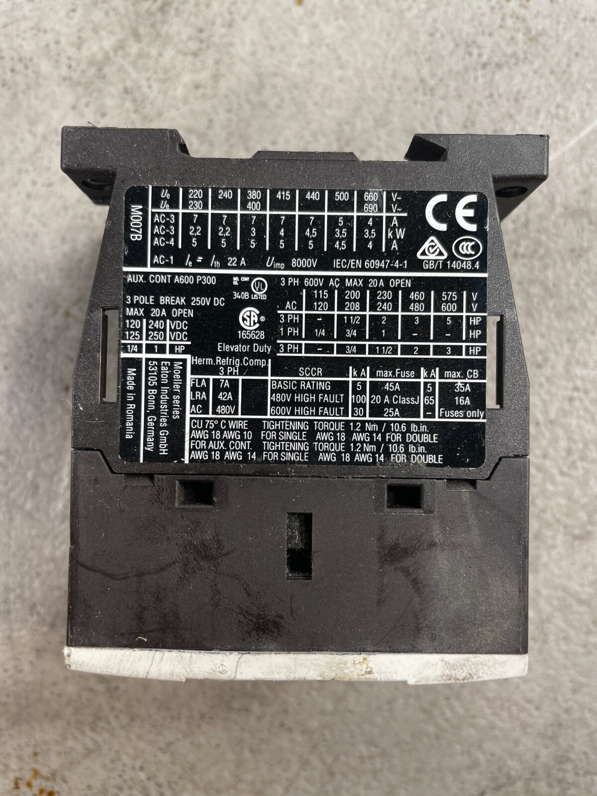 Eaton Moeller DILM7-01 White 24VDC 3 Pole Phase IEC Motor Starter Contact @3.3.5
