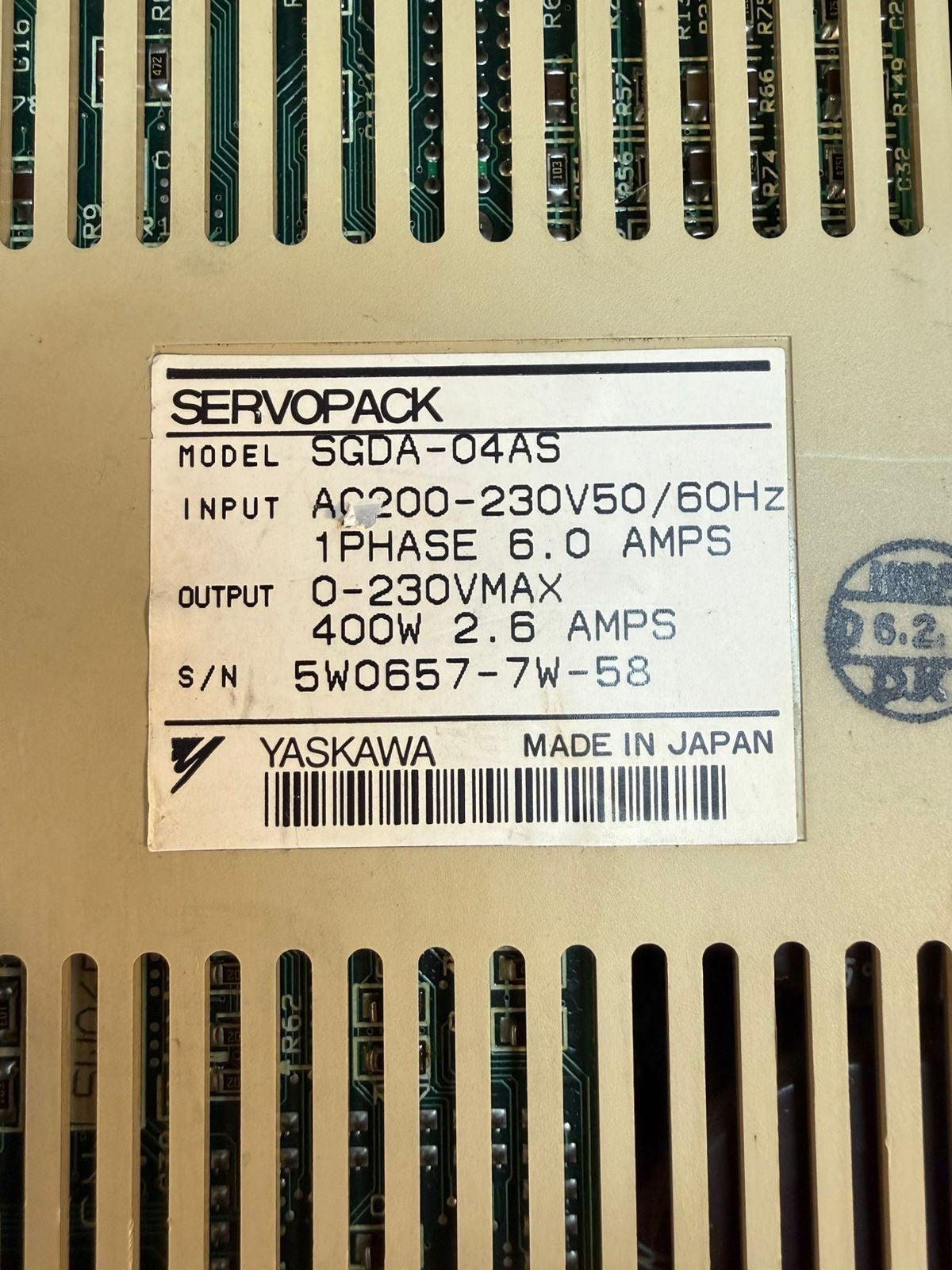 Yaskawa SGDA-04AS 1 PH Servopack 200-230Vac 6.0A          (3.5.1)