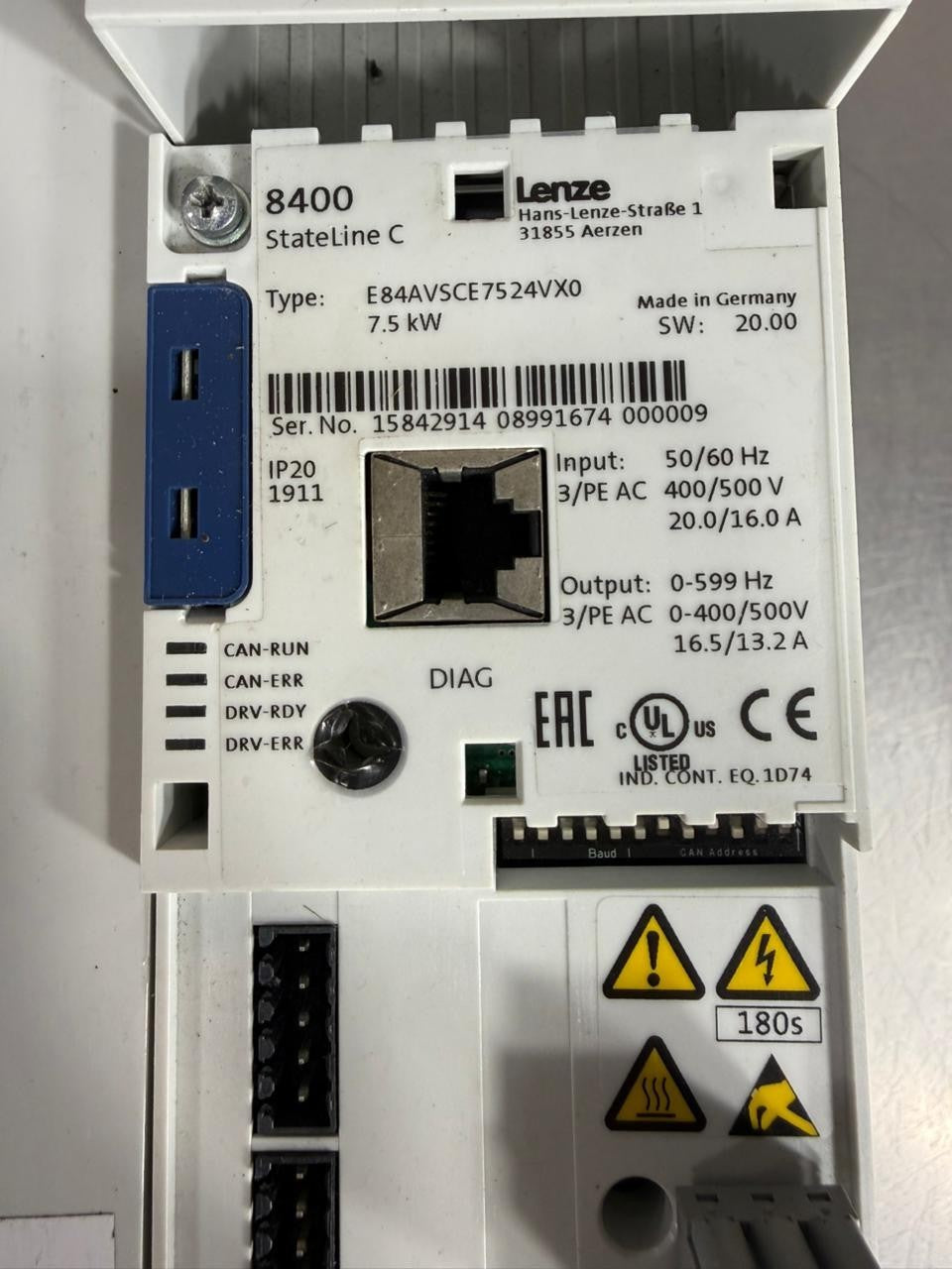 Lenze E84AVSCE7524VX0 StateLine C  8400 400/500V 7.5Kw            (10.4.5)