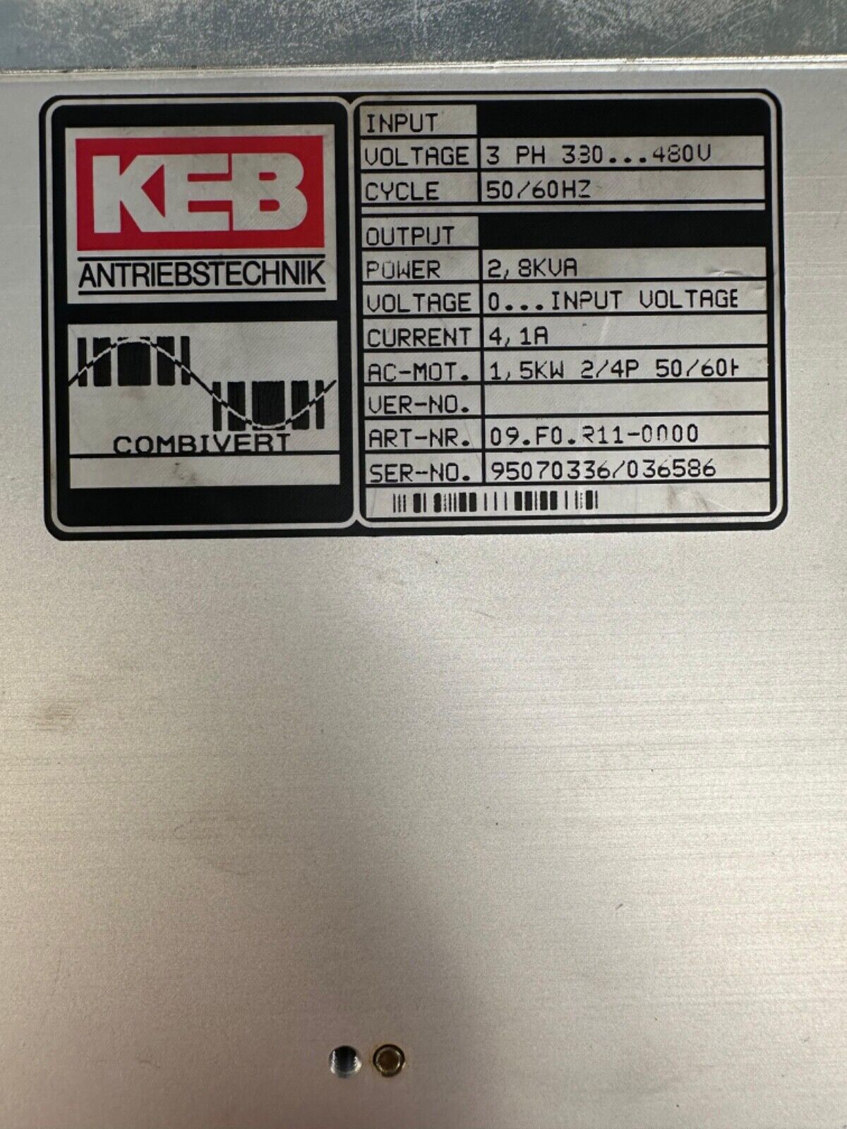 KEB Combivert  09.F0.R11-0000 / 95070336 /036586