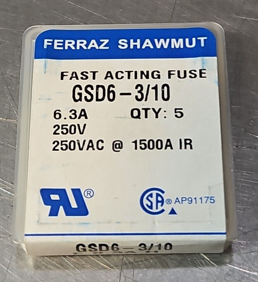Ferraz Shawmut GSD6 Fast Acting Fuse 6.3A 250V   Pck w/3 boxes           loc4A28