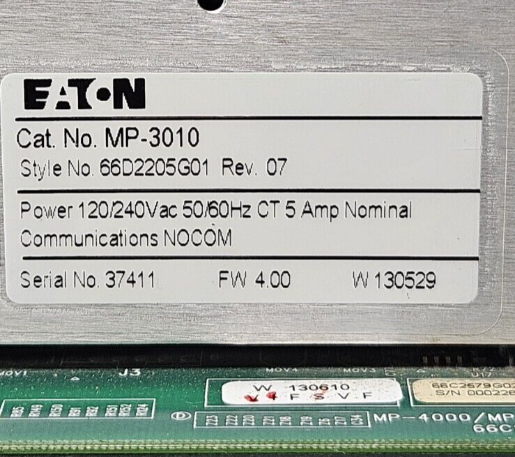 Eaton MP-3010  Protection Relay 66D2205G01 120/240v-a                  (BIN433)