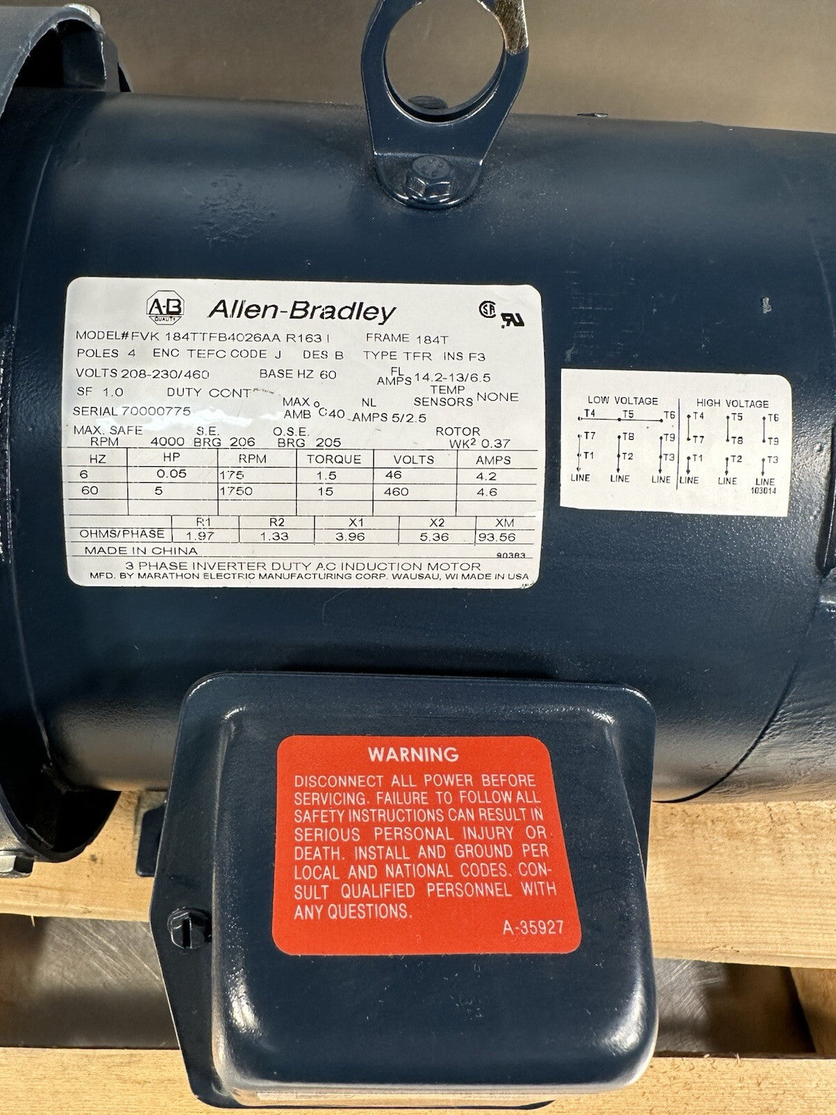 New - Allen Bradley 184TTFB4026AA Electric Motor 1750 RPM           (BIN-7.5.3)