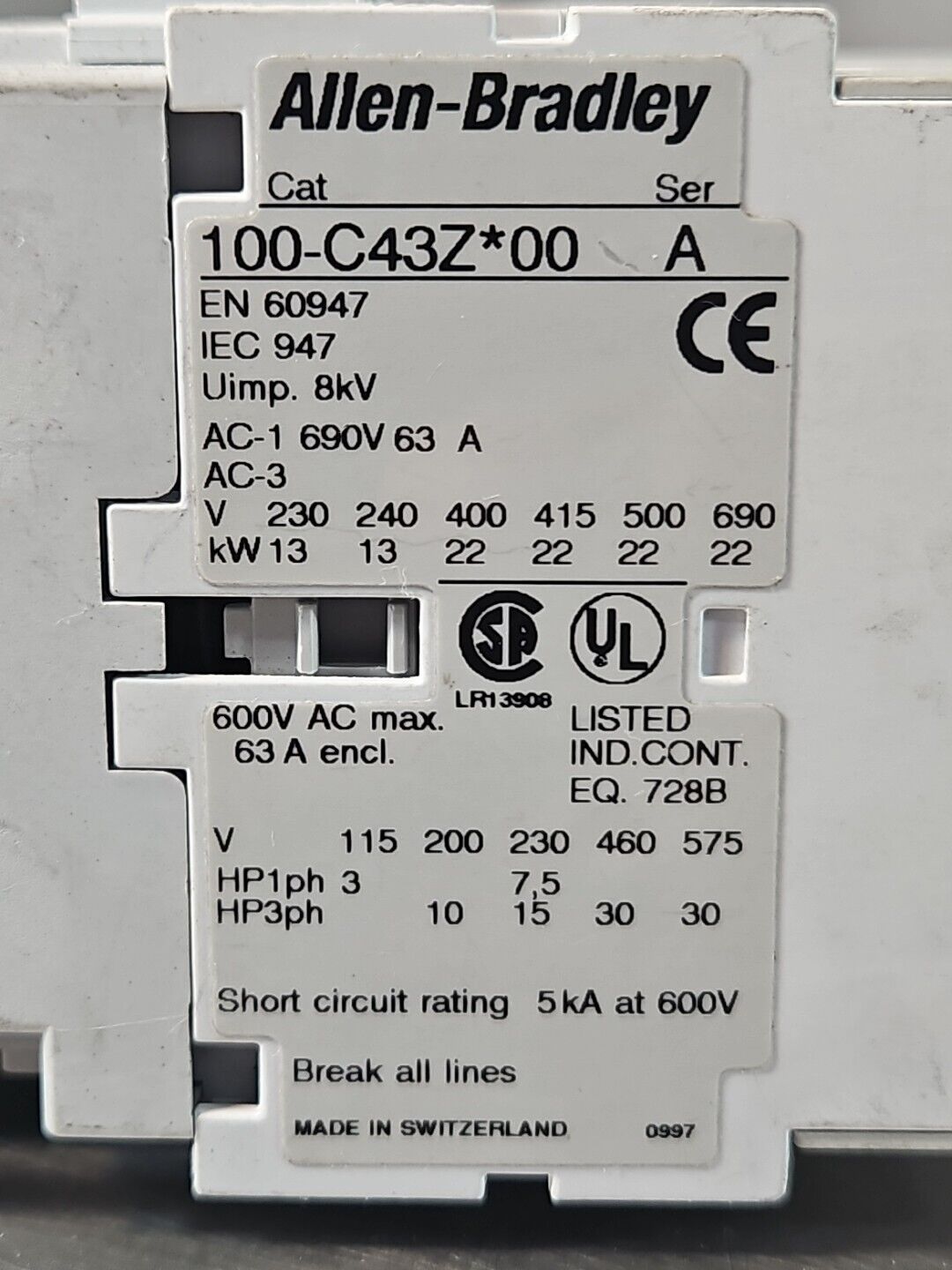 Allen Bradley 100-C43DJ10 Ser A  Contactor                               loc4D14
