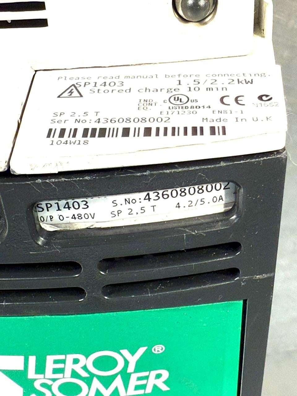 Leroy Somer SP1403 Unidrive SP AC Drive 480V Sp 2.5T 1.5/2.2kW     (9.4.4)