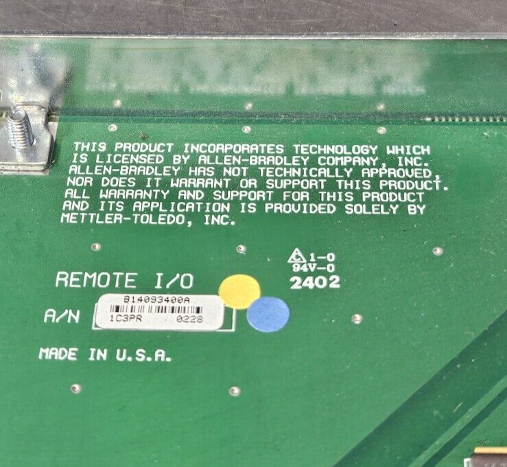 Mettler Toledo A-B RIO Circuit Board                                    (BIN745)