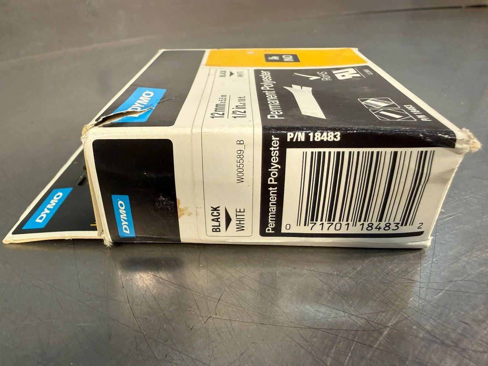 Dymo Rhino 18483 Permanent Poly Tape 1/2" x 18 ft White Black Print (3.1.1)