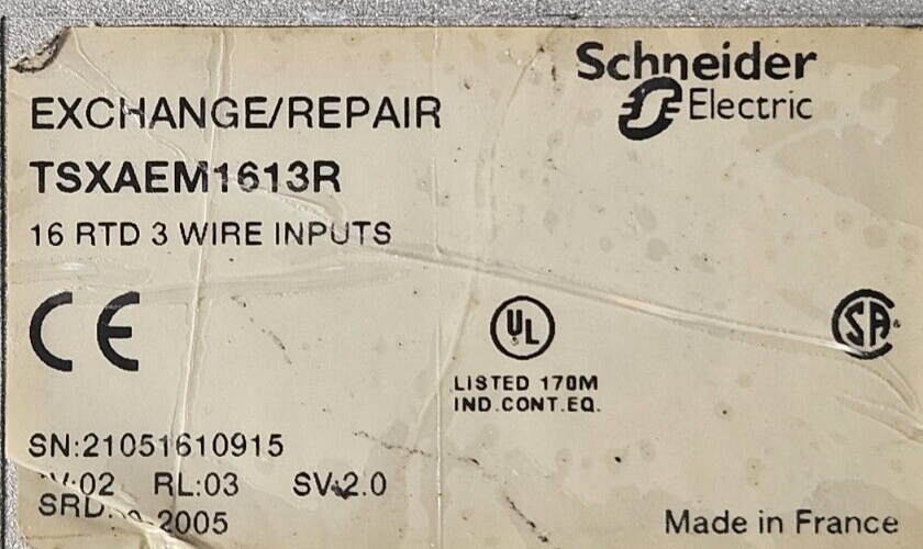Schneider Telemecanique TSXAEM1613R  16 RTD 3 Wire Input Module         (BIN344)