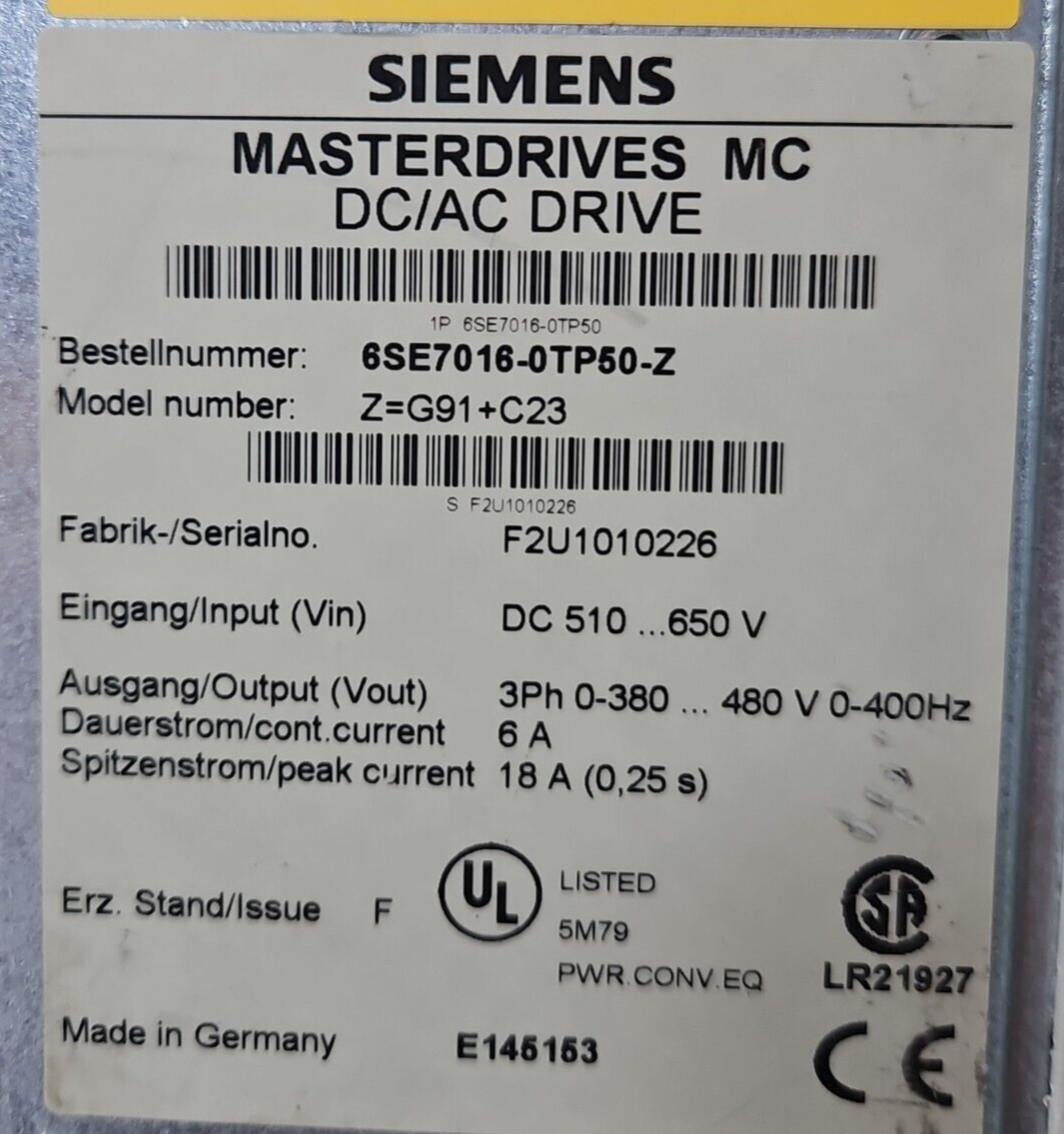 Siemens 6SE7016-0TP50-Z    Z=G91+C23 AC/DC drive  (BIN363)