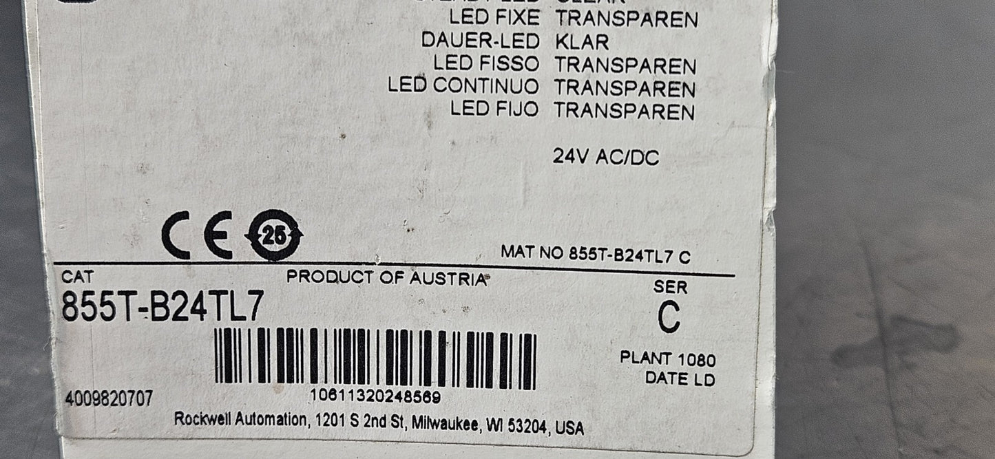 Allen Bradley 855T-B24TL7 Ser C Clear Steady LED Stack Light            (BIN731)