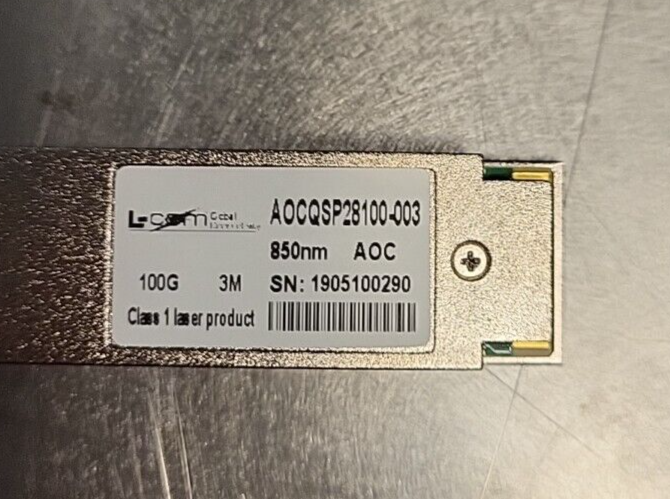 L-COM 100G AOCQSP28100-003  Cable -Optical Fiber  3M  SN 1905100290(BIN461)
