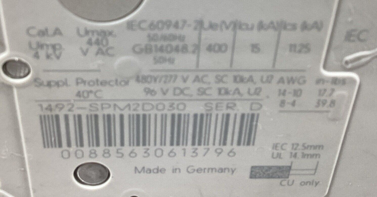 ALLEN BRADLEY  1492-SPM2D030 /D  Circuit Breaker 3A 2 Pole       4C-34