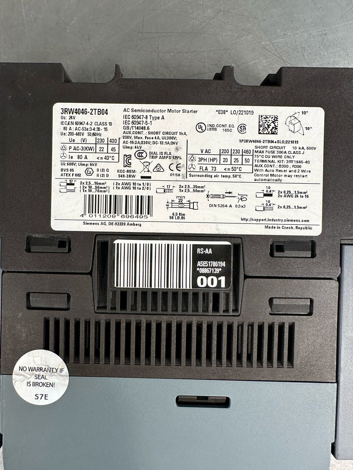 Siemens 3RW4046-2TB04 SIRIUS Motor Starter (7.4.2)