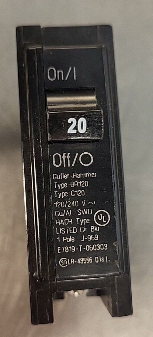 Cutler Hammer E7819 20 AMP Circuit Breaker 1 POLE Quick lag 120/240V (BIN 3.5.4)