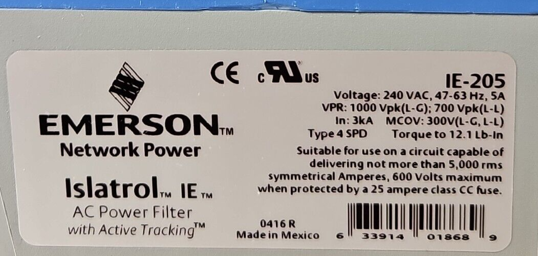 Emerson IE-205 Islatrol IE AC Power Filter 240VAC 5A                     loc4A12