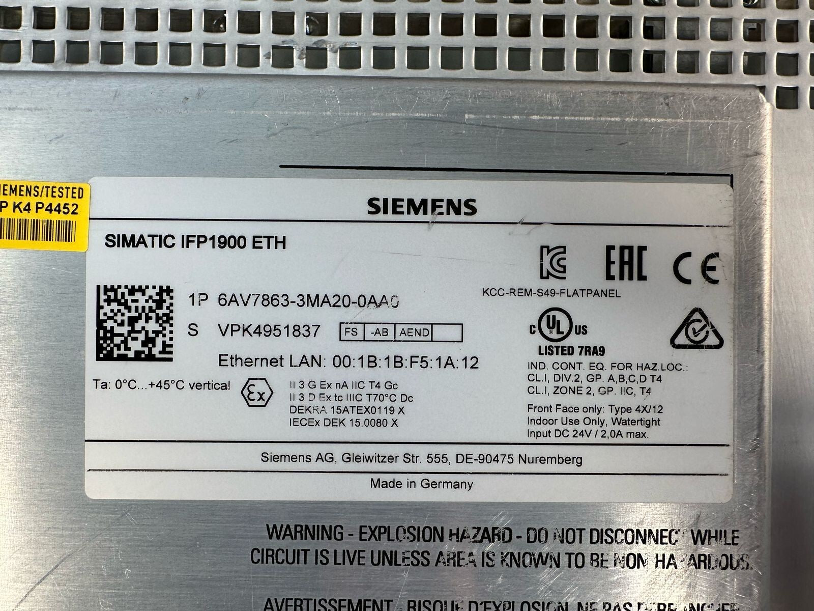  Siemens Simatic IFP1900 ETH 6AV7863-3MA20-0AA0             (8.6.7)
