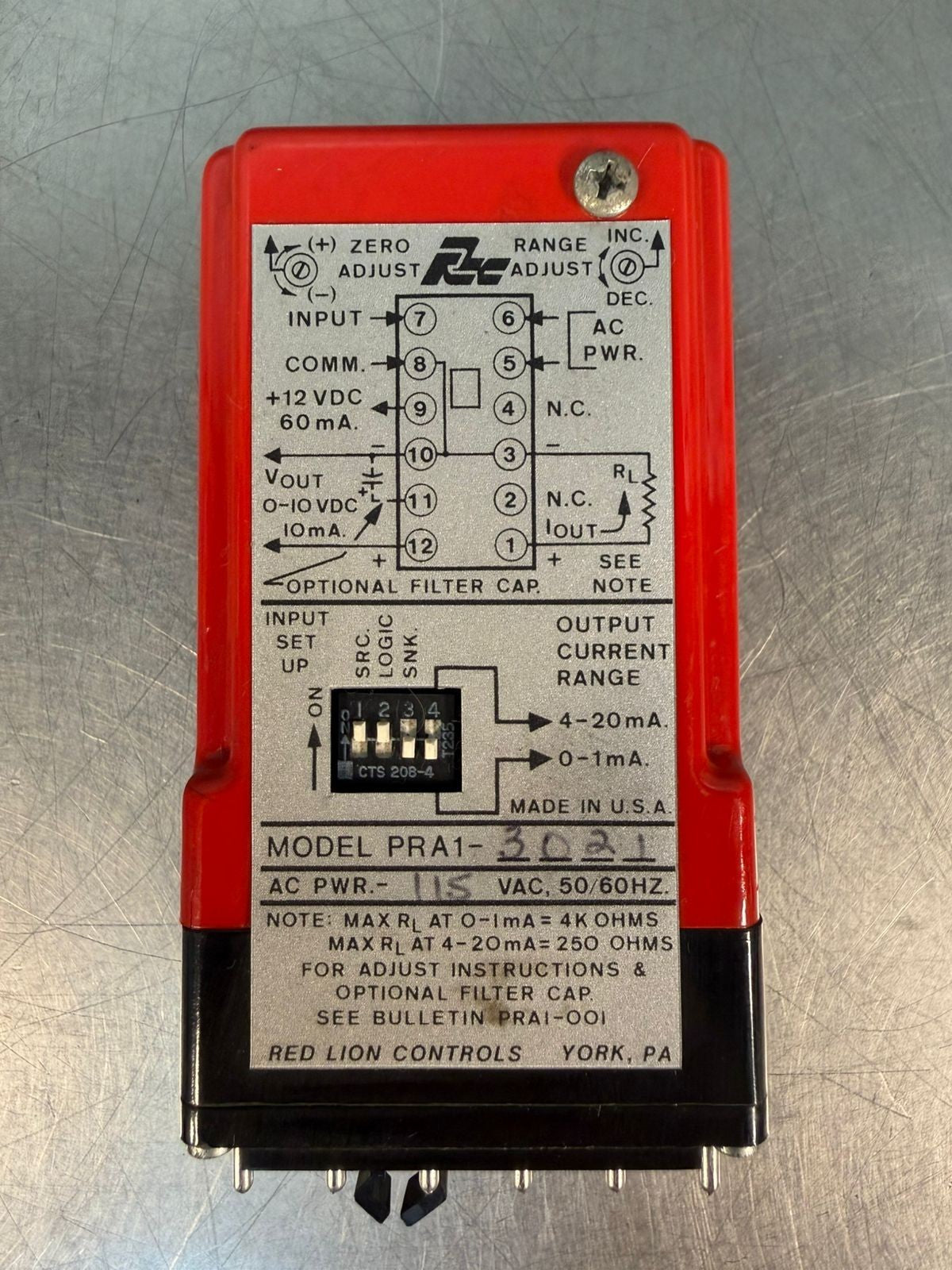 Red Lion PRA1-3021 Controls Signal Converter Ac Pwr 115Vac 50/60Hz (9.3.5)