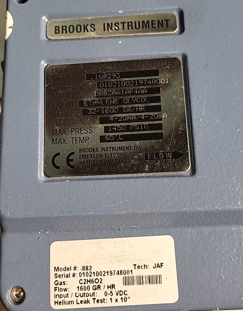 Brooks 5882BA1  Flomega Mass Flow Meter / Controller/ AF4AA(BIN 3.2.4)
