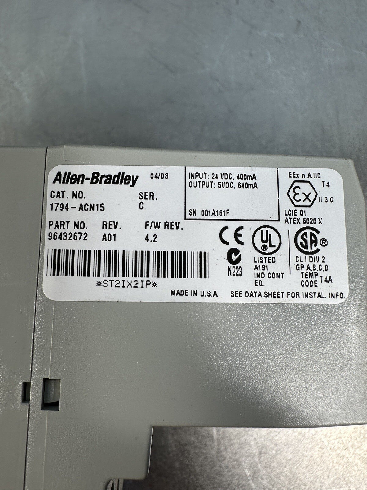 ALLEN BRADLEY 1794-ACN15 SER. C F/W 4.2 UNMP (BIN1.1.1)