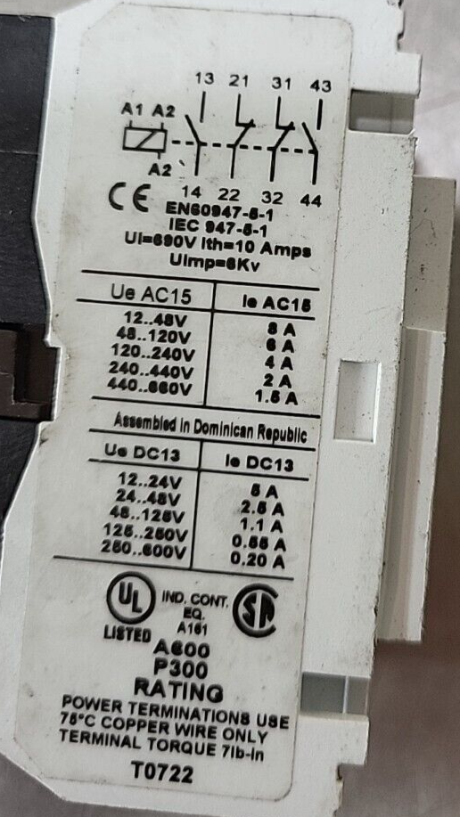 EatonD15CR22 Relay Contac - Series B1, 22E,T3023(BIN354)