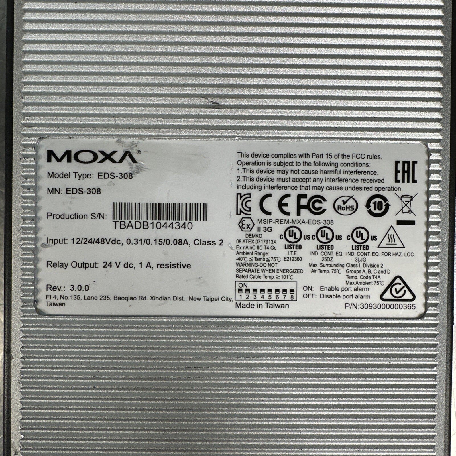 MOXA EDS-308 Ethernet Switch Input Module Connector PLC       (BIN-7.1.2)