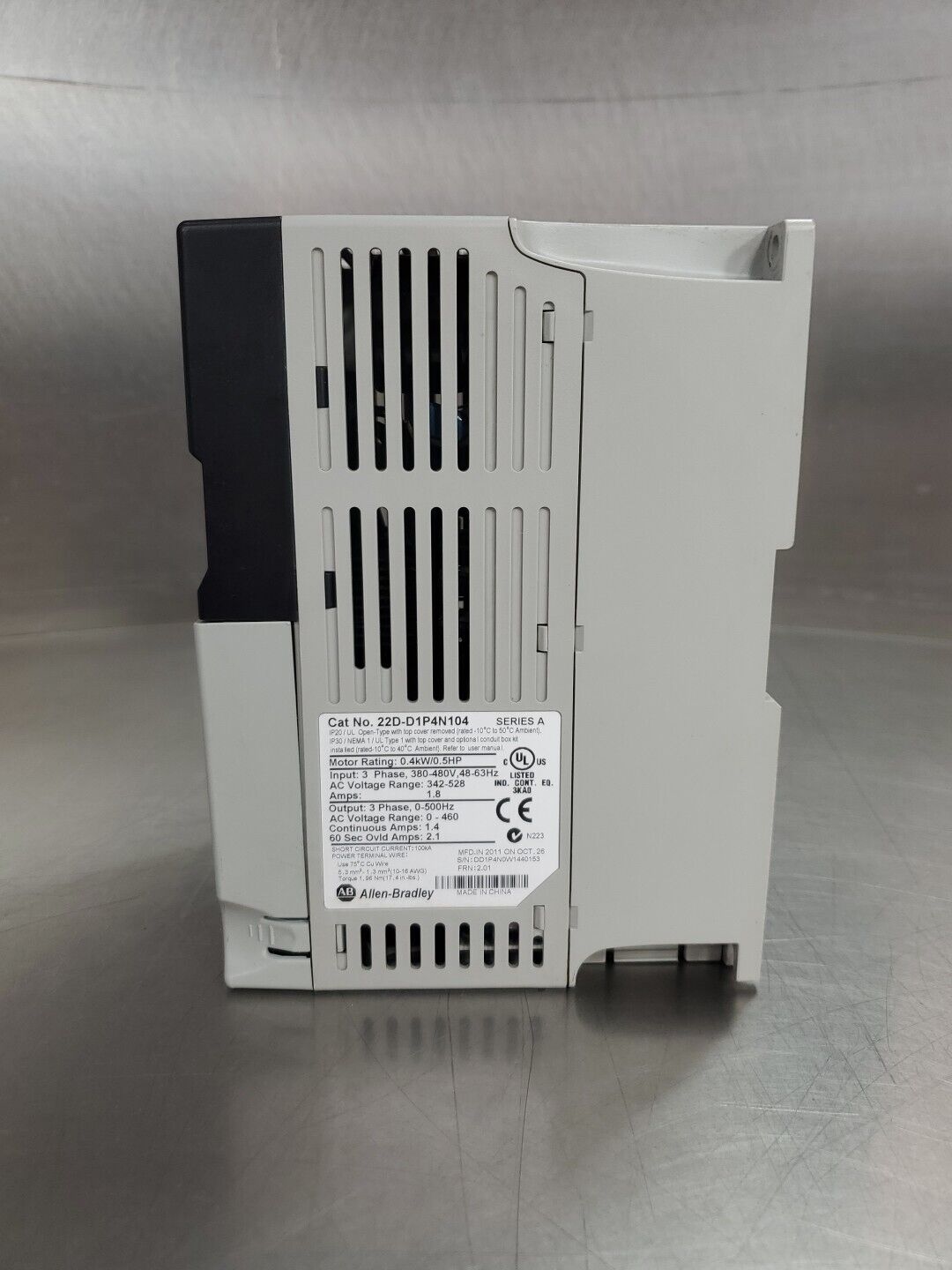 Allen Bradley 22D-D1P4N104/A PowerFlex 40P AC Drive, .04kW/0.5HP (REFURB)  1A-06