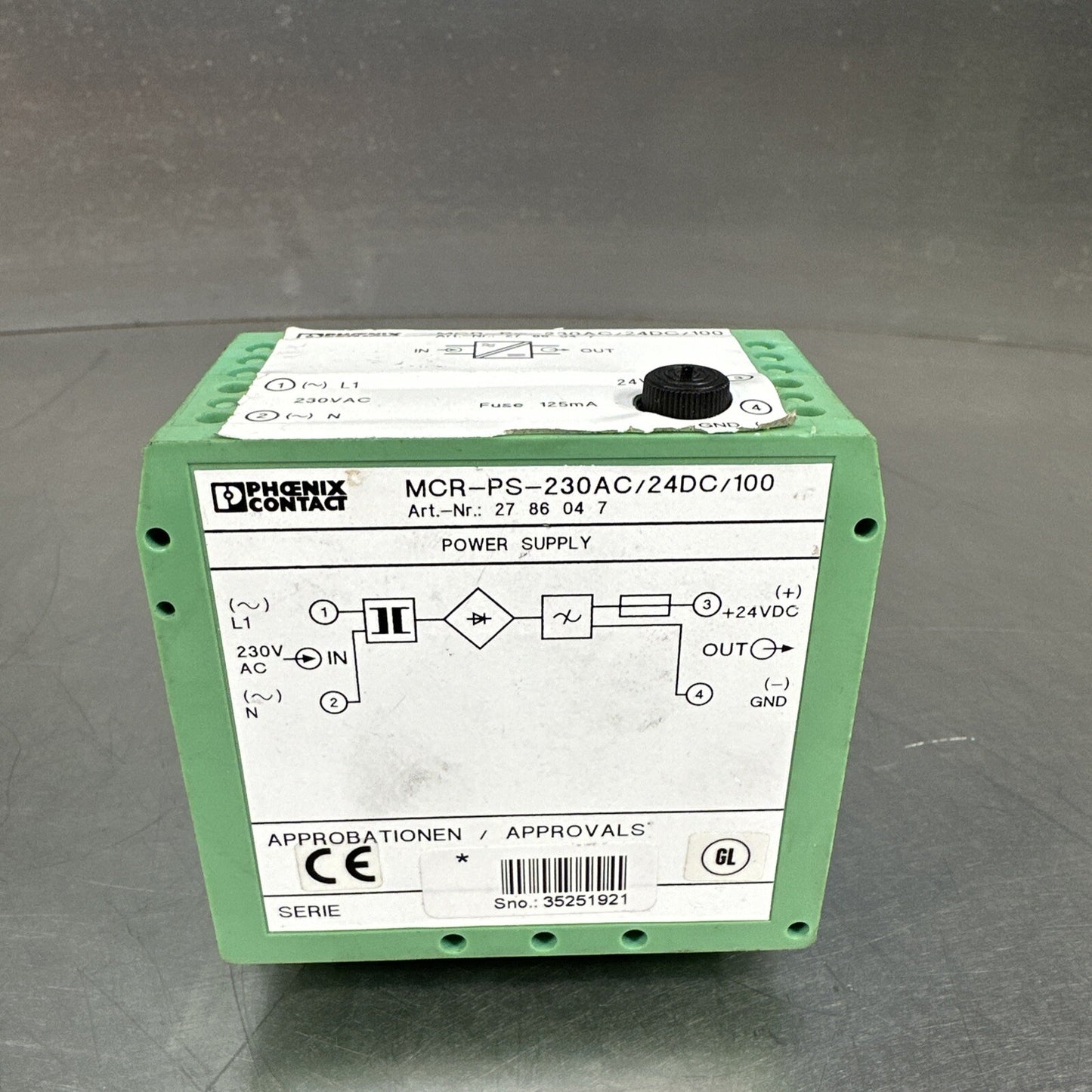 Phoenix Contact, MCR-PS-230AC/24DC/100 Power Supply, (BIN-1.5.5)